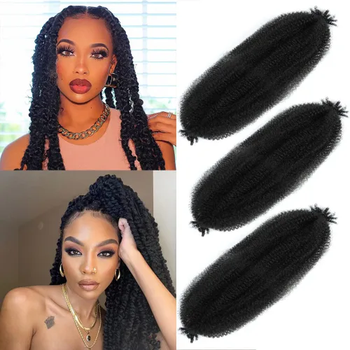 Miniatura 36 de Cabello afro trenzado elástico de 24 pulgadas 3 paquetes Cabello afro trenzado elástico Cabello afro para trenzado en crochet (24 pulgadas