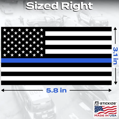 Miniatura 7 de Stickios pegatina de la línea azul delgada - Calcomanía de bandera americana de la policía para respaldar el azul en autos, camiones y ventanas