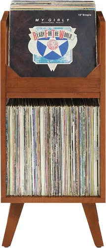 Crosley Furniture Asheville - Soporte pequeño de discos moderno de mediados de siglo, almacenamiento de vinilo, con capacidad para hasta 130 discos,