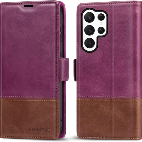 Miniatura 9 de KEZiHOME Funda para Galaxy S23 Ultra, de cuero genuino [bloqueo RFID], funda tipo cartera, ranura para tarjetas con tapa magnética y soporte