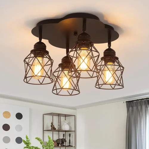 Luminarias de techo para cocina de 4 luces con montaje al techo, lámpara de techo empotrada negra ajustable multidireccional, lámpara de jaula de