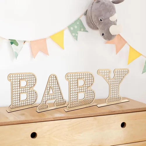 Miniatura 3 de 4 Piezas Letras de Bebé de Madera de Ratán - Decoración Bohemia de Guardería para Baby Shower Letras Rústicas del Alfabeto Decoración del Hogar