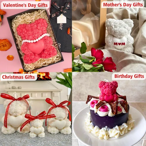 Miniatura 7 de Moldes de silicona de oso de rosas extra grandes, moldes para hacer velas de oso de peluche 3D, moldes de resina epoxi, para jabones hechos a mano