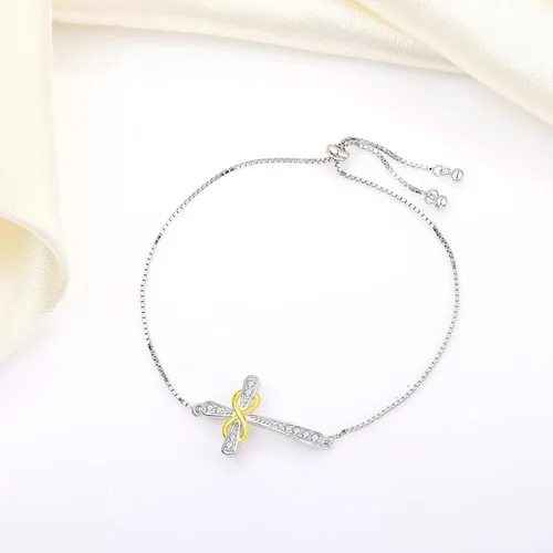 Miniatura 5 de YL Pulsera de cruz de plata de ley 925 con eslabones laterales infinitos, joyería de piedra natal para mujer