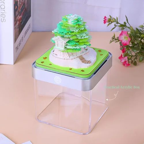 Miniatura 6 de Calendario de pieza de tiempo, calendario creativo de escritorio 3D con luces, calendario 2026, bloc de notas de papel 3D, arte verde, calendario