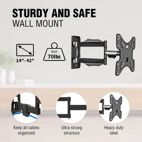 Miniatura 4 de Soporte de pared articulado de movimiento completo para televisores de 14 a 42 pulgadas, soporte de TV de esquina con extensión giratoria