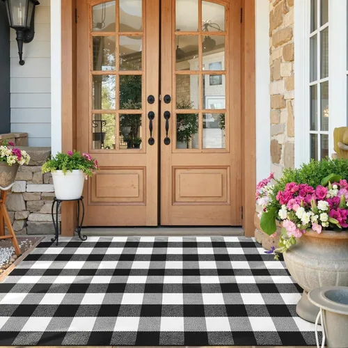 Miniatura 19 de KIMODE Alfombras para puerta delantera de 24"x35", alfombra reversible lavable para decorar el porche de una casa de campo, alfombras a rayas por