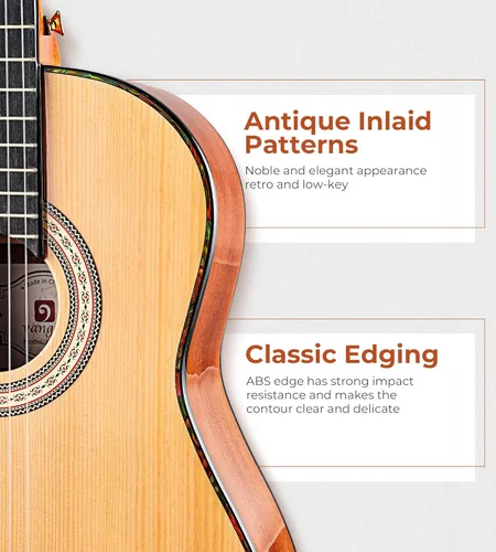Miniatura 6 de Vangoa Guitarra clásica, cuerdas de nailon de 39 pulgadas, guitarra española para principiantes de tamaño completo con tapa de abeto y respaldo