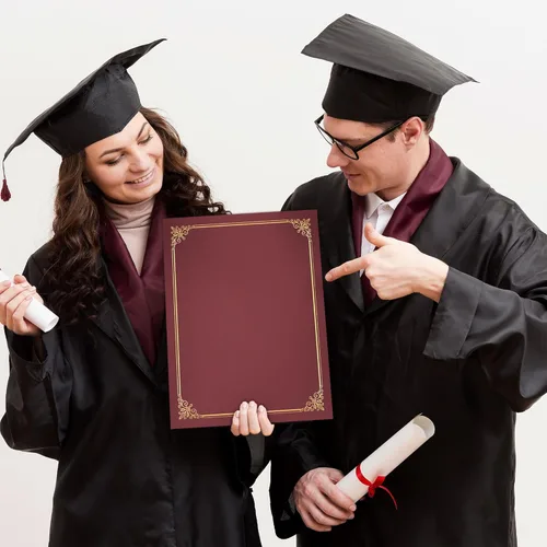 Miniatura 5 de GNL Soportes para certificados - Paquete de 25 unidades, soportes para diplomas burdeos, cubiertas para certificados con borde de lámina dorada