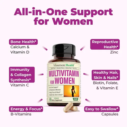 Miniatura 8 de Vimerson Health Suplemento multivitamínico y de moringa de cúrcuma para mujeres para apoyo inmunológico, energía, estado de ánimo, cabello, piel