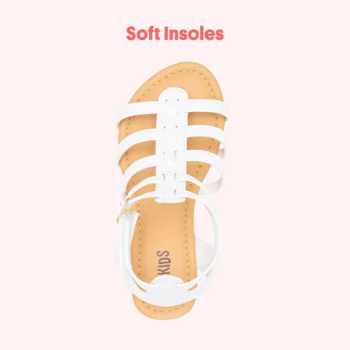 Miniatura 3 de FabKids Sandalias de gladiador para niñas, sandalias planas de tiras trenzadas, sandalias de verano con punta abierta, zapatos de vestir