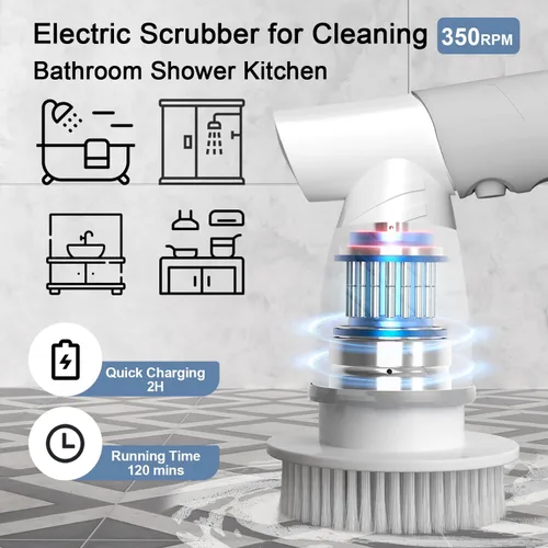 Miniatura 3 de Cepillo Giratorio Eléctrico, Limpiador Eléctrico de Ducha para Baño para Limpiar Tina/Azulejo/Suelo/Fregadero/Ventana, Cepillo de Limpieza