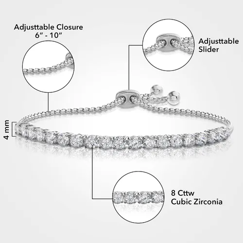 Miniatura 3 de Devin Rose 8 Cttw Cubic Zirconia Adjustable Bolo Bracelet for Women 4mm - 6mm