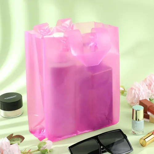 Miniatura 7 de Qilery Paquete de 100 bolsas de regalo de plástico esmerilado con asas, pequeñas bolsas de plástico de 8 x 4 x 10 pulgadas para pequeñas empresas