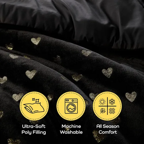 Miniatura 3 de Intelligent Design Rosalie - Juego de edredón tamaño individual, 3 piezas con corazones metálicos para niñas, juego de cama individual de felpa