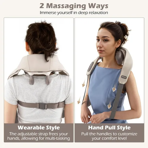 Miniatura 4 de COSTWAY Masajeador de cuello y hombros con calor, máquina shiatsu de amasado de tejido profundo 4D para aliviar el dolor, almohada masajeadora