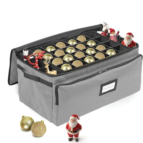 Miniatura 12 de Caja de almacenamiento premium para adornos navideños – Con capacidad para hasta 72 adornos de 3 pulgadas + 8 ranuras laterales para figuritas y Rojo