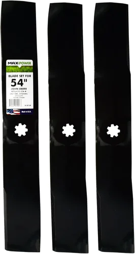 Maxpower 561813B Juego de 3 cuchillas para John Deere Rider de 54 pulgadas, reemplaza a GX21380, GY20684 y GY20679