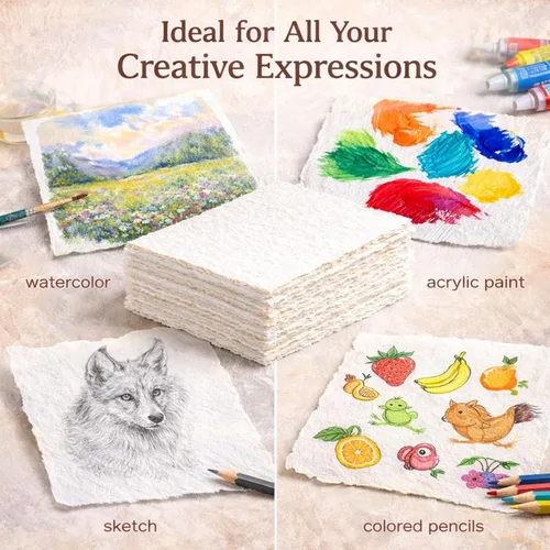 Miniatura 4 de 60 hojas de papel de acuarela de algodón blanco de 300 GSM, borde texturizado de 5 x 7 pulgadas, ideal para invitaciones de boda, acuarelas, 60