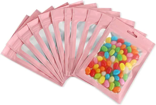 Miniatura 11 de 100 bolsas de Mylar resellables, a prueba de olores, con ventana transparente; bolsa de papel aluminio, plana, con cierre resellable.