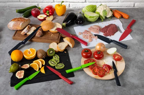 Miniatura 4 de Kuhn Rikon Color Plus Santoku - Cuchillo grande, color rojo