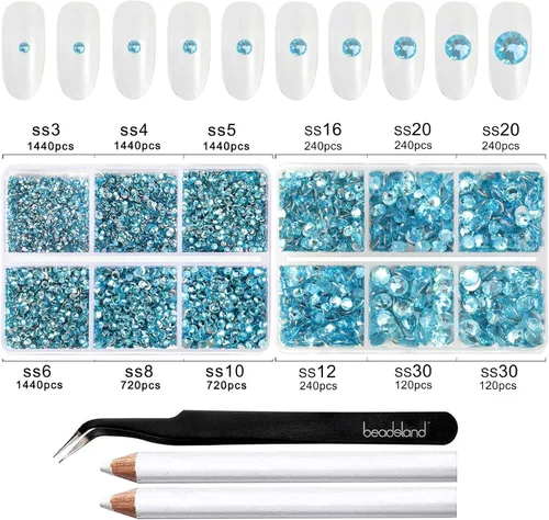 Miniatura 3 de Beadsland 8300 diamantes de imitación con parte trasera plana, diamantes de imitación redondos de cristal azules para manualidades, mezcla de 10