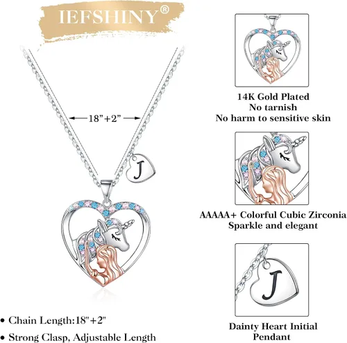 Miniatura 4 de Unicorn Gifts for Girls, Unicorn Heart Pendant Necklace Initial Necklace Birthday Gifts for Teen Girls Daughter Granddaughter Niece Women Girls Toys