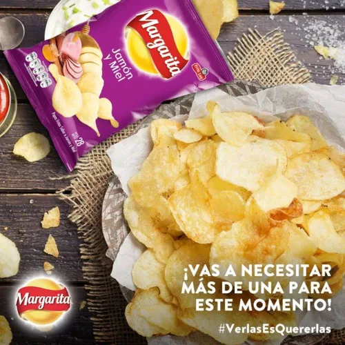 Miniatura 4 de Papas Margarita (paquete de 24) Papas fritas crujientes sabor pollo y barbacoa Papitas Margarita de Pollo y BBQ mecato Colombiano Bocadillos