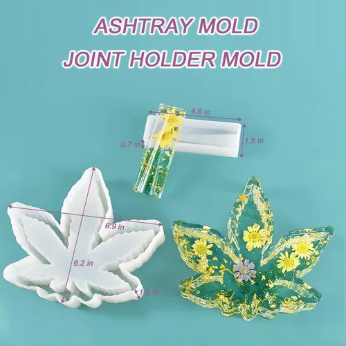 Miniatura 4 de 4 moldes de silicona para resina epoxi DIY, moldes de resina grandes, incluyendo molde de bandeja rodante, soporte para juntas de cenicero y molde