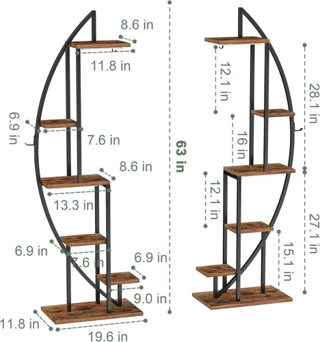 Miniatura 6 de BACEKOLL Soporte para Plantas de Interior con Luces de Crecimiento, Estante Alto para Plantas de 6 Niveles, Soporte de Metal de 63" para Plantas