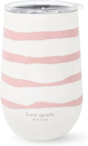 kate spade new york Vaso de vino aislado de acero inoxidable, vaso de doble pared de 16 onzas, taza de viaje sin tallo con tapa (raya diosa)