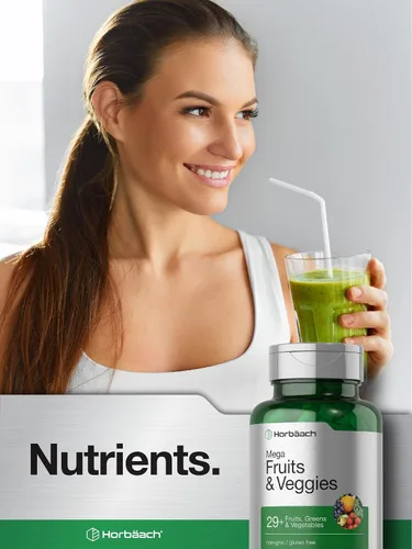Miniatura 7 de Horbäach Suplemento Mega frutas y verduras 100 cápsulas Vegetariano, sin OMG y sin gluten