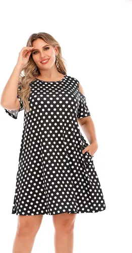 Miniatura 20 de Hbeyyto - Vestido informal de manga corta con hombros descubiertos para mujer, holgado y con bolsillos, talla grande