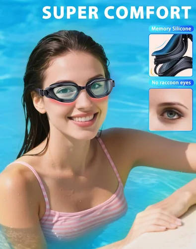 Miniatura 4 de Gafas de Natación, Gafas de Natación Unisex para Adultos Anti Niebla Anti UV Sin Fugas Visión Amplia para Hombres Mujeres Jóvenes Negro/Azul claro