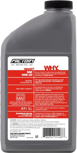Miniatura 4 de Kit de cambio de aceite Factory Racing Parts compatible con Yamaha Grizzly, Kodiak – Incluye 3 cuartos de aceite sintético completo SAE 10W-40, 1