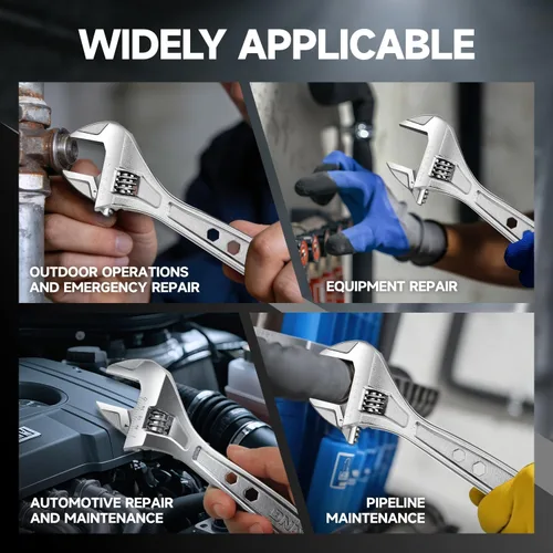 Miniatura 7 de DNA Motoring TOOLS-00046 - Llave inglesa ajustable, 12 pulgadas, herramienta de reparación automotriz de acero vanadio con mordazas de cuatro lados