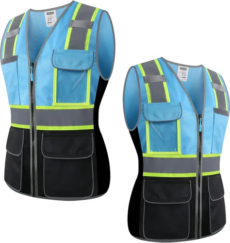 Miniatura 7 de Chaleco de seguridad para mujer, múltiples bolsillos, de alta visibilidad, reflectante, malla transpirable, chaleco de trabajo para dama, cremallera