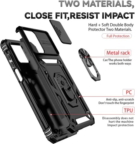Miniatura 3 de Funda para Redmi Note 12, funda Poco X5 5G con protector de pantalla de vidrio templado y cubierta de cámara deslizante, anillo magnético soporte