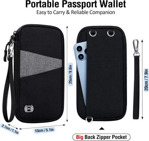 Miniatura 8 de BKNOOU Soporte para pasaporte familiar con bloqueo Rfid, organizador de documentos de viaje, soporte impermeable para pasaporte de viaje, soporte