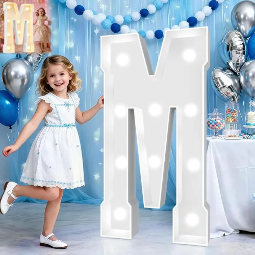 Miniatura 76 de Pooqla Letras de marquesina iluminadas de 3 pies, letras de marquesina con luz LED blanca fría y blanca cálida, letras de mosaico gigante para Letra