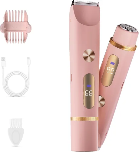 Recortadora de bikini para mujer, afeitadora eléctrica 2 en 1 para mujer, afeitadora eléctrica recargable, para uso húmedo y seco Rosa