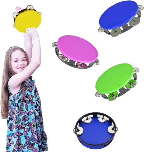 The Dreidel Company Panderetas para niños, pandereta de 5.5 pulgadas de colores surtidos, anillo de metal Jingles de percusión musical educativo