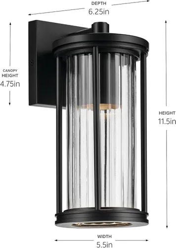 Miniatura 8 de Kichler Barras 59022BKDS - Aplique de pared aprobado por DarkSky para exteriores de 11.5 pulgadas con cristal acanalado transparente en negro
