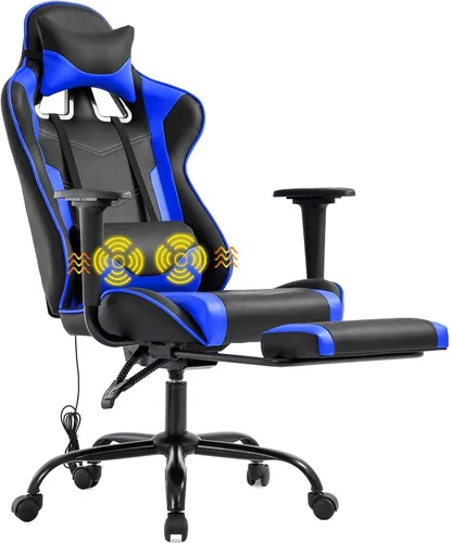 Miniatura 12 de Silla ergonómica para juegos para adultos, silla de escritorio ajustable con respaldo alto y soporte lumbar y reposapiés, silla de oficina de cuero
