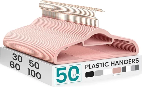 Miniatura 15 de SONGMICS Paquete de 100 perchas para abrigos, perchas de plástico que ahorran espacio, antideslizantes, 0.5 cm de grosor, 42 cm de ancho, gancho