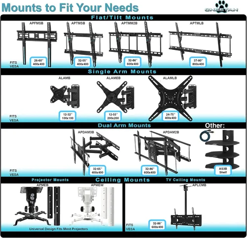 Miniatura 9 de Cheetah Soporte de TV inclinable (paquete de 6) para televisores de 32 a 86 pulgadas de hasta 165 libras, con (6) cables HDMI de 10 pies, VESA