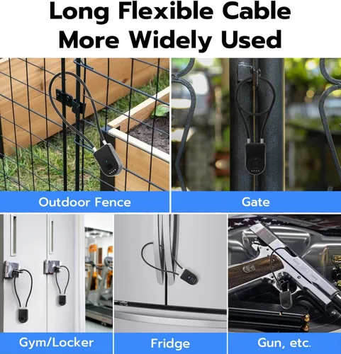 Miniatura 9 de Anweller Candado de cable de huellas dactilares, grillete pequeño de 14 pulgadas de largo, entrada sin llave, biométrico, Bluetooth, bloqueo de Back