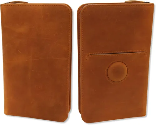 Soporte para pasaporte familiar de cuero genuino AirTag Soporte para pasaporte múltiple para 4 Cartera de bloqueo RFID para viajes y seguridad