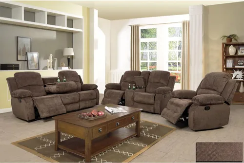 Miniatura 39 de Juego de muebles de sala de estar de cuero reconstituido con sofá reclinable, juego de sofá reclinable, silla de dos cuerpos, juegos de muebles