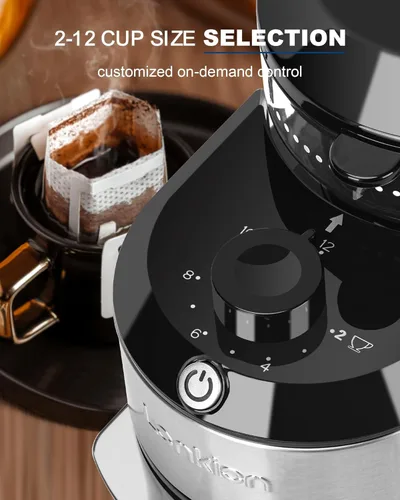Miniatura 8 de Lonkion Molinillo de café eléctrico de rebabas - Molinillo de rebabas ajustable con 28 ajustes precisos de molienda para 12 tazas - Molinillo